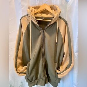 Olive and Tan Men's Hoodie Sweater Sweatshirt